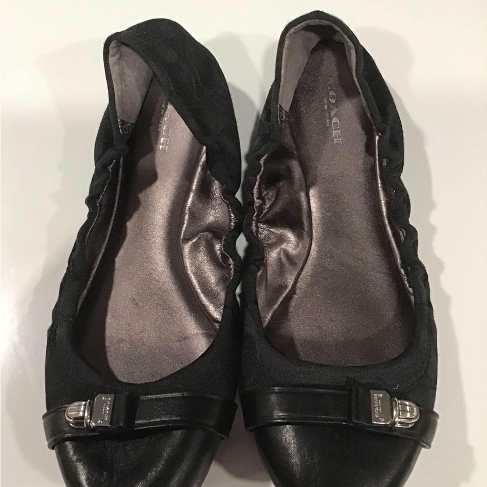 Coach Chelsea Black LEATHER Signature Flats size 9 ⬛️Free Ship⬛️